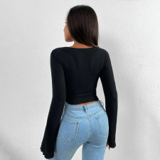 V Neck Flare Sleeve Irregular T Shirt GYSQ-WCCF1710