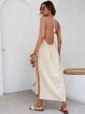 Solid Color Backless Hang Neck Maxi Dress GYSQ-CDEA1630