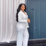 Plus Size Solid Color Tie Up Balter Pants Suit NY-10938