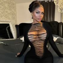Sexy Long Sleeve Bandage Dress Two Ways To Wear FL-JY24481DGO