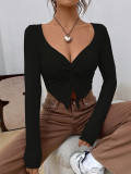 Slim V-neck Twisted Knit Top GYSQ-ZTDJ2450