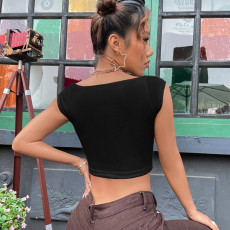 Square Neck Ultra Short Sleeveless Tank Top GYSQ-CVCD0810
