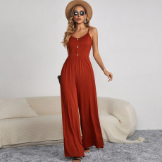 Solid Color Sing Loose Wide Leg Jumpsuit GYSQ-CJBL2310