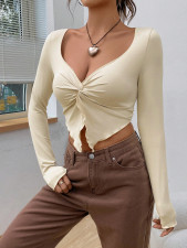 Slim V-neck Twisted Knit Top GYSQ-ZTDJ2450