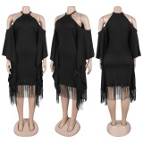 Plus Size Sequin Tassel Bat Sleeve Midi Dress NY-3335