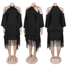 Plus Size Sequin Tassel Bat Sleeve Midi Dress NY-3335