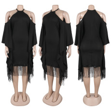 Plus Size Sequin Tassel Bat Sleeve Midi Dress NY-3335
