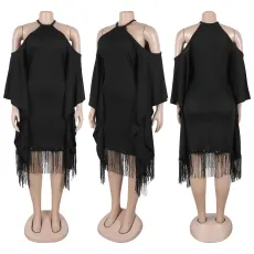 Plus Size Sequin Tassel Bat Sleeve Midi Dress NY-3335