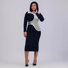 Plus Size Contrast Color Patchwork Irregular Midi Dress NY-10937