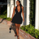 V Neck Halter Backless Mini Dress GJYO-301258