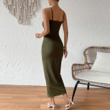 Solid Color Backless Split Sling Midi Dress GYSQ-CDDE1030