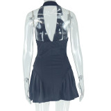 V Neck Halter Backless Mini Dress GJYO-301258