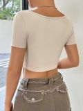 Twisted Pleated Deep V Crop Top GYSQ-CCEA2910