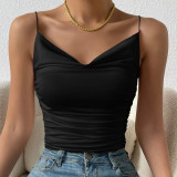 Solid Color Sling Knits Pleated Tops GYSQ-CVDF0650