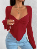 V Neck Flare Sleeve Irregular T Shirt GYSQ-WCCF1710