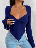 V Neck Flare Sleeve Irregular T Shirt GYSQ-WCCF1710