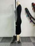 Plus Size Contrast Color Patchwork Irregular Midi Dress NY-10937