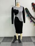 Plus Size Contrast Color Patchwork Irregular Midi Dress NY-10937