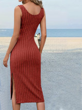 Sleeveless Slim Solid Split Midi Dress GYSQ-KDEC1250