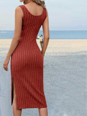 Sleeveless Slim Solid Split Midi Dress GYSQ-KDEC1250