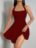 Solid Color Halter Backless Mini Dress GYSQ-CDEA0530