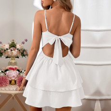 Backless Bow Tie Sling Mini Dress GYSQ-SDBK2230