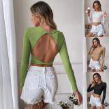 Long Sleeve Knits Backless T Shirt GYSQ-CTCD2830