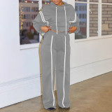 Plus Size Patchwork Hooded Sweatshirt Two-Piece Set NY-10932