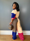 Color Block Long Sleeve Zipper Patchwork Pant Suit CH-24067