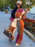 Color Block Long Sleeve Zipper Patchwork Pant Suit CH-24067