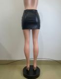 Sexy PU Leather Split Mini Skirt(With Belt) QODY-6053
