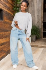 Long Sleeve Drawstring Backless Loose Top GWDS-240788