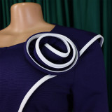 Plus Size Solid Color Long Sleeve Pencil Dress(With Belt) GATE-551