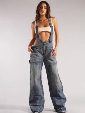 Fashion Strappy One-piece Wide Leg Jeans OD-8720