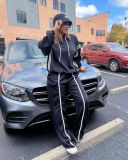 Plus Size Patchwork Hooded Sweatshirt Two-Piece Set NY-10932