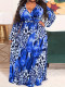 Plus Size Print V Neck Maxi Dress GAWE-6406