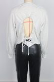 Long Sleeve Drawstring Backless Loose Top GWDS-240788