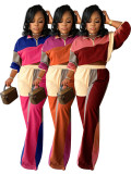 Color Block Long Sleeve Zipper Patchwork Pant Suit CH-24067