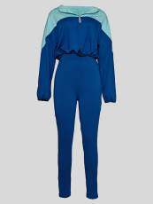 Color Block Hooded Tops And Skinny Pants 2 Piece Set MIL-073