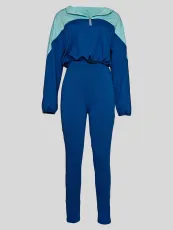 Color Block Hooded Tops And Skinny Pants 2 Piece Set MIL-073