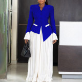 Plus Size Flare Sleeve Tops And Pleated Wide Leg Pants Suit GCZF-8609