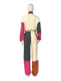 Color Block Long Sleeve Zipper Patchwork Pant Suit CH-24067