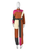 Color Block Long Sleeve Zipper Patchwork Pant Suit CH-24067