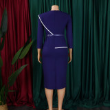 Plus Size Solid Color Long Sleeve Pencil Dress(With Belt) GATE-551