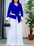 Plus Size Flare Sleeve Press Pleated Wide Leg Pants Suit GATE-553