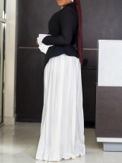 Plus Size Flare Sleeve Tops And Pleated Wide Leg Pants Suit GCZF-8609