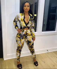 Tie UP Print Casual Two Piece Pants Set QZX-6300