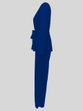 Long Sleeve Tie Up Pullover Wide Leg Pants Suit MIL-053