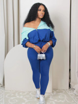 Color Block Hooded Tops And Skinny Pants 2 Piece Set MIL-073