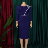 Plus Size Solid Color Long Sleeve Pencil Dress(With Belt) GATE-551
